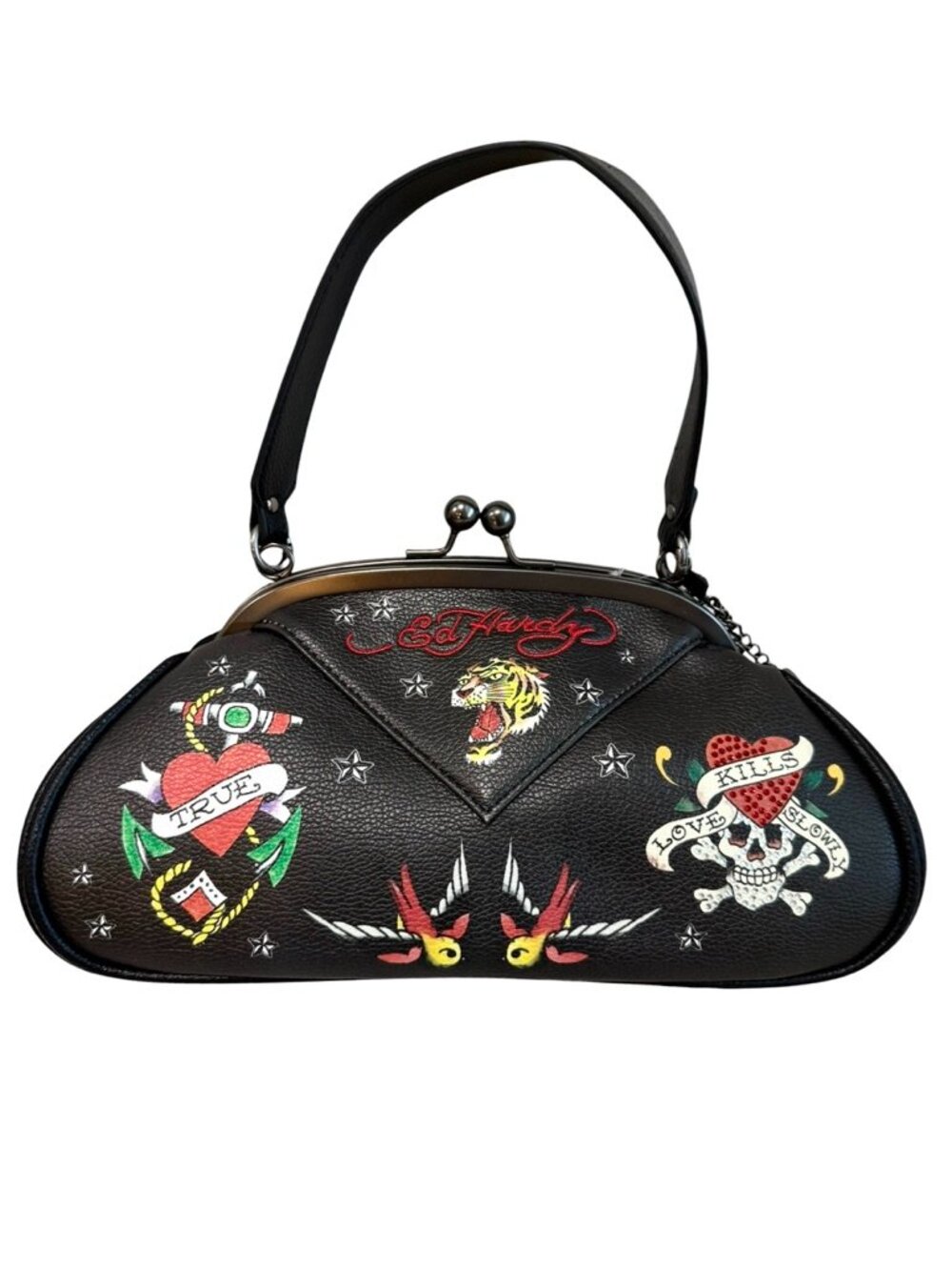 NWT Ed Hardy Love Kills Slowly Kisslock Handbag